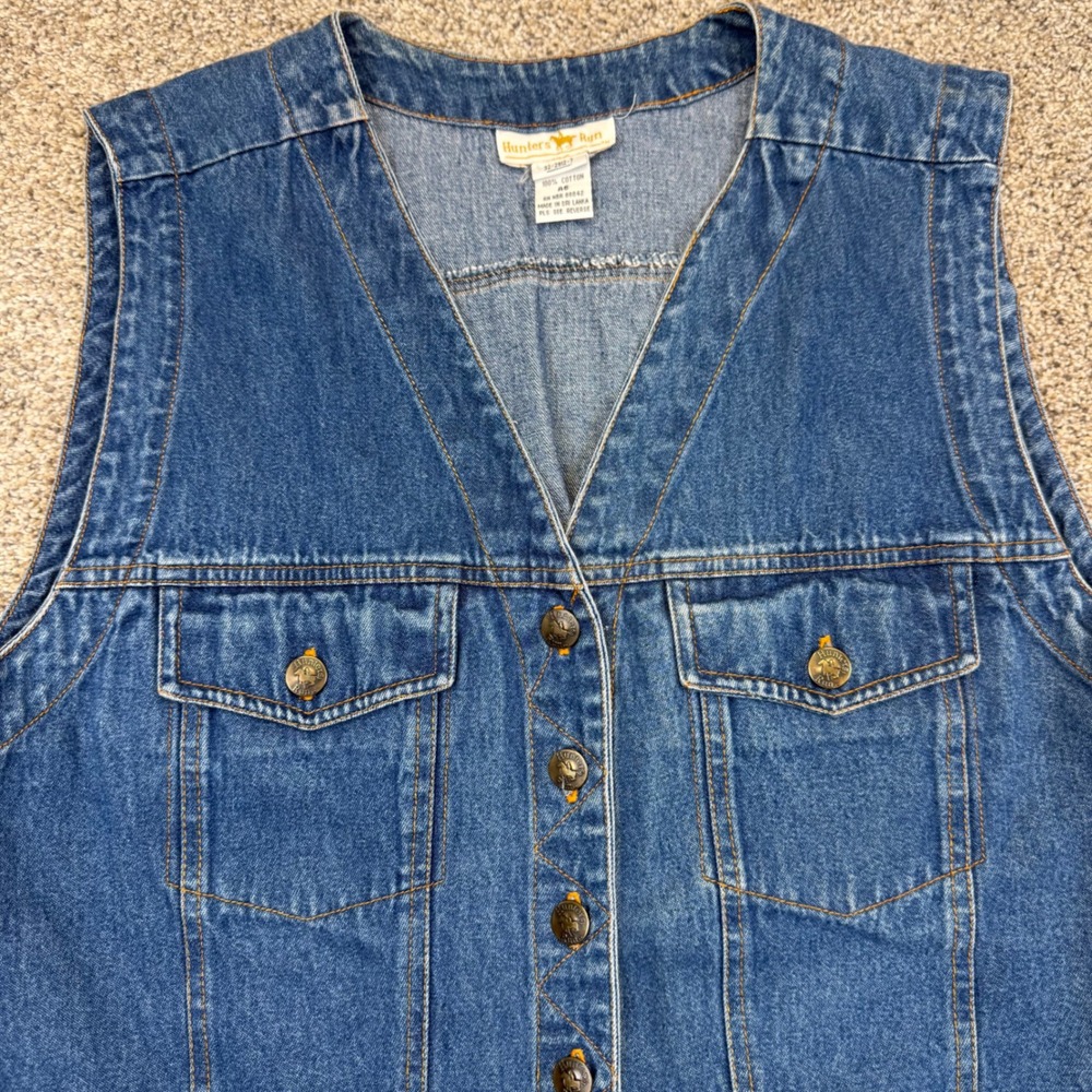 Hunters Run Vintage Denim Vest‎ Medium Wash Cotton Button Front Western Blue XL - Picture 2 of 10